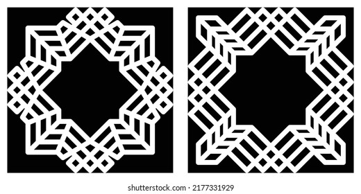 Set of stencil from simple mandala art pattern for cutting. Black and white pattern. Laser cut stencil for paper, wood, plastic, metal, acrylic. EPS8 #31