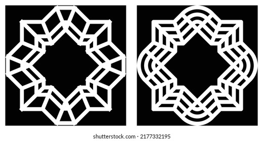 Set of stencil from simple mandala art pattern for cutting. Black and white pattern. Laser cut stencil for paper, wood, plastic, metal, acrylic. EPS8 #30