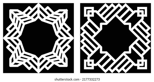 Set of stencil from simple mandala art for frame cutting. Black and white pattern. Laser cut stencil for paper, wood, plastic, metal, acrylic. EPS8 #33
