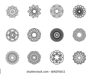 Set of stencil template of mandala laser cut in Arabic pattern for Ramadan Kareem festival.Lace die cut vector illustration for wedding invitation and greeting card in vintage style