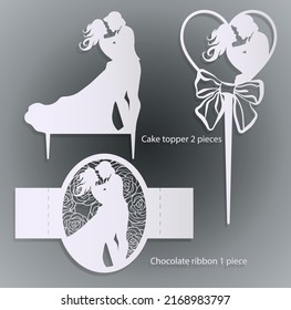 A set of stencil wedding elements with a carved openwork pattern. Template for interior design, layouts for wedding cards, invitations, etc. The image is suitable for laser cutting, plotter cutting or