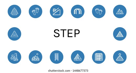 Set of step icons such as Pyramid, Footprint, Stair, Stairs, Feet, Foot, Pyramids, Ladder, Rope ladder , step