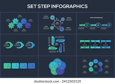 Set Step infographic with 3, 4, 5, 6, steps, options, parts or processes. Template for web on a background.