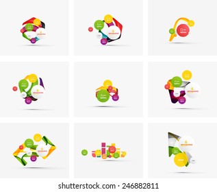 Set of step infographics business layouts - modern composition of geometric shapes with light effects