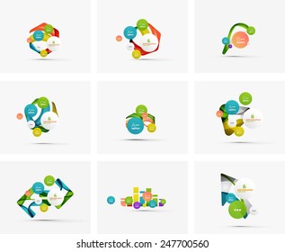 Set of step infographics business layouts - modern composition of geometric shapes with light effects