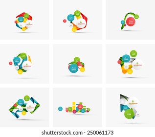 Set of step infographics business layouts - modern composition of geomtric shapes with light effects