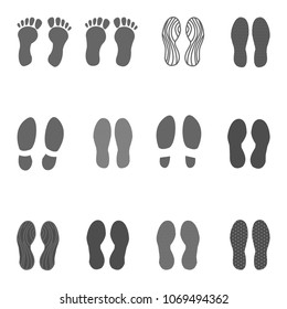 Set of steps in different shoes in black. Vector Illustration 