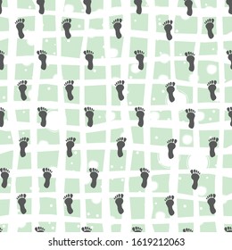 Set of steps in different shoes in black. Repeating pattern. Vector Illustration 