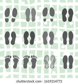 Set of steps in different shoes in black. Vector Illustration 