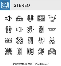 Set of stereo icons such as Turntable, Mute, d glasses, Headphones, Gramophone, Speakers, DJ, Speaker, Disc jockey, Magnetic tape, Dictaphone, Music, Boombox , stereo