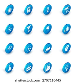 Set Stereo speaker, Candy, Calendar party, Music note, tone, Firework, Cocktail, equalizer and Balloons with ribbon icon. Vector