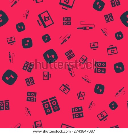 Set Stereo speaker, Computer with music note, Music note, tone and Audio jack on seamless pattern. Vector