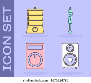 Ajusta el altavoz estéreo , Doble caldera , Control remoto e icono del Blender. Vector