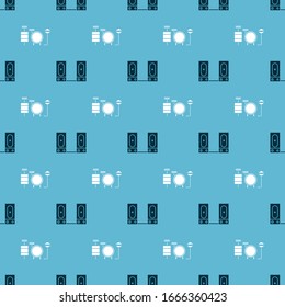 Set Stereo speaker and Drums on seamless pattern. Vector