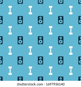 Set Stereo speaker and Dumbbell on seamless pattern. Vector