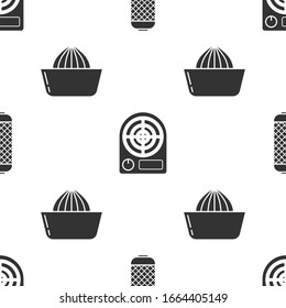Set Stereo speaker , Electric heater  and Citrus fruit juicer  on seamless pattern. Vector