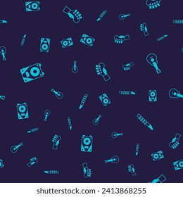 Set Stereo speaker, Guitar, neck and Flute on seamless pattern. Vector