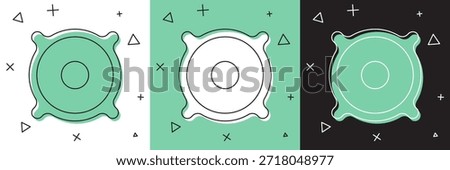 Set Stereo speaker icon isolated on white and green, black background. Sound system speakers. Music icon. Musical column speaker bass equipment.  Vector