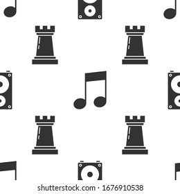 Set Stereo speaker, Music note, tone and Chess symbol on seamless pattern. Vector