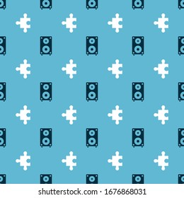 Set Stereo speaker and Piece of puzzle on seamless pattern. Vector