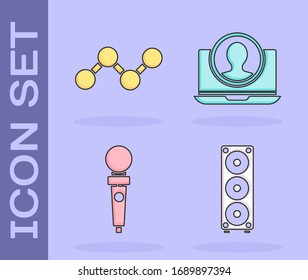 Set Stereo Lautsprecher, Share, Joystick für Arcade-Maschine und Create account screen Symbol. Vektorillustration