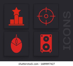 Set Stereo speaker, Star, Target sport and Computer mouse gaming icon. Vector