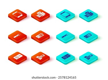 Set Stereo speaker, Telephone, Flashlight, Music player, Printer and Graphic tablet icon. Vector