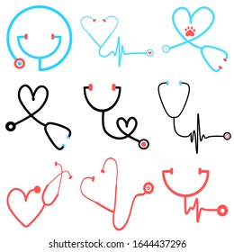 Set of Stethoscope icon in trendy flat style. Stethoscope icon page symbol for your web site design Stethoscope icon logo, app, UI. Stethoscope icon Vector illustration, EPS10. Medical & Health Care