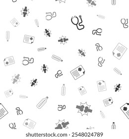 Set Stethoscope, Joint pain, knee pain, Patient record and Medical thermometer on seamless pattern. Vector