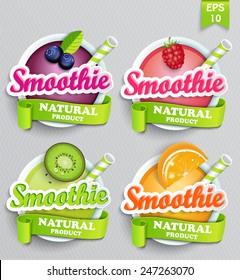 Set Sticers Smoothie With Ribbon, Vector.