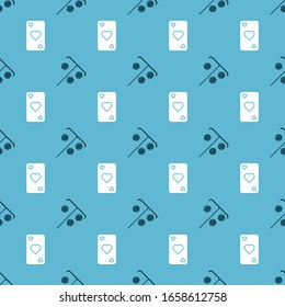 Set Stick for chips and Playing card with heart symbol on seamless pattern. Vector