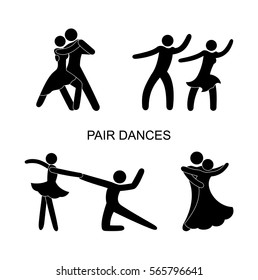 set of stick figure dance, movement, a pair of male and female, different poses