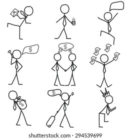 Set of stick figure hand drawn business