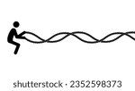 Set of stick figures battle rope exercises on a white background. Flat style, vector illustration.