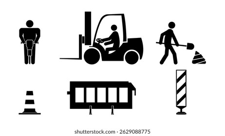Conjunto de figuras de palo, construcción y reparación, Ilustración vectorial plana.