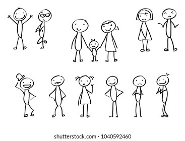 Set Of Stick Figures In Different Emotions. Plus Family Stickmen. 