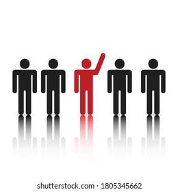 Set of stick figures. Leader and team concept. 3D style, vector illustration.