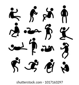 Set of stick figures. Man with smartphone in various poses
