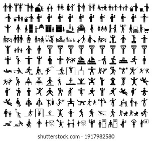 A set of stick figures on the theme of lifestyle, people in a variety of life situations. A set of icons of people in different poses and movements.