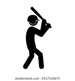 Set of stick figures playing baseball on a white background. Flat style, vector illustration.