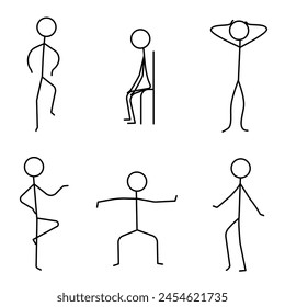 Set of stick figures. Presentation stick men. Different movements of the stick figures for your web site design, app, UI. EPS10.