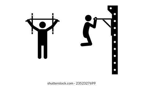 Set of stick figures pull-ups on the bar on a white background. Flat style, vector illustration.