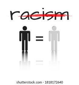 Set of stick figures, racism concept. 3D style with mirror reflection, vector illustration.
