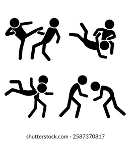 Set of stick figures in sparring. Stick figures martial arts 3