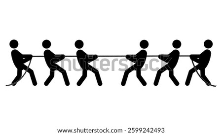 Set of stick figures tug of war on a white background. Flat style, vector illustration.