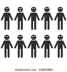 Set of stick man emotions. People collection