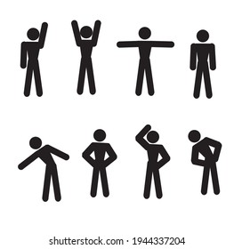 set stick man sketch in different poses isolated on white background, sports, gymnastics