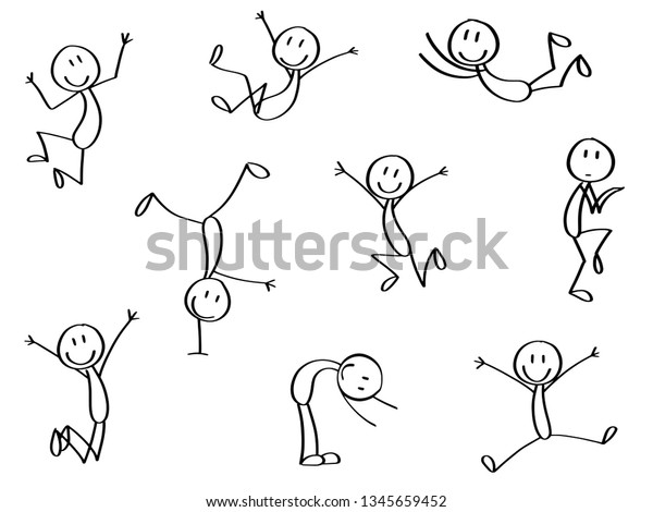 Set of\
stick men in crazy moves. Jumping, in action.\
