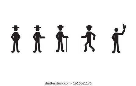 a set of stick men in various poses isolated on a white background