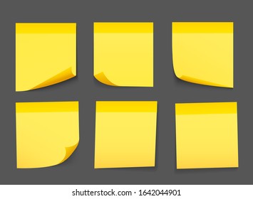 Set stick note isolated with shadow. Vector illustration.